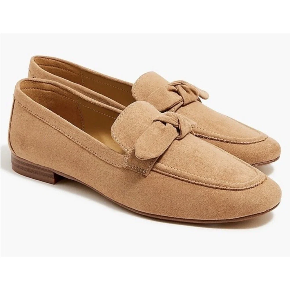 J.Crew Shoes Size 9.5 Faux Suede Loafers Flats Bow Slip On Comfort $128 Shoes